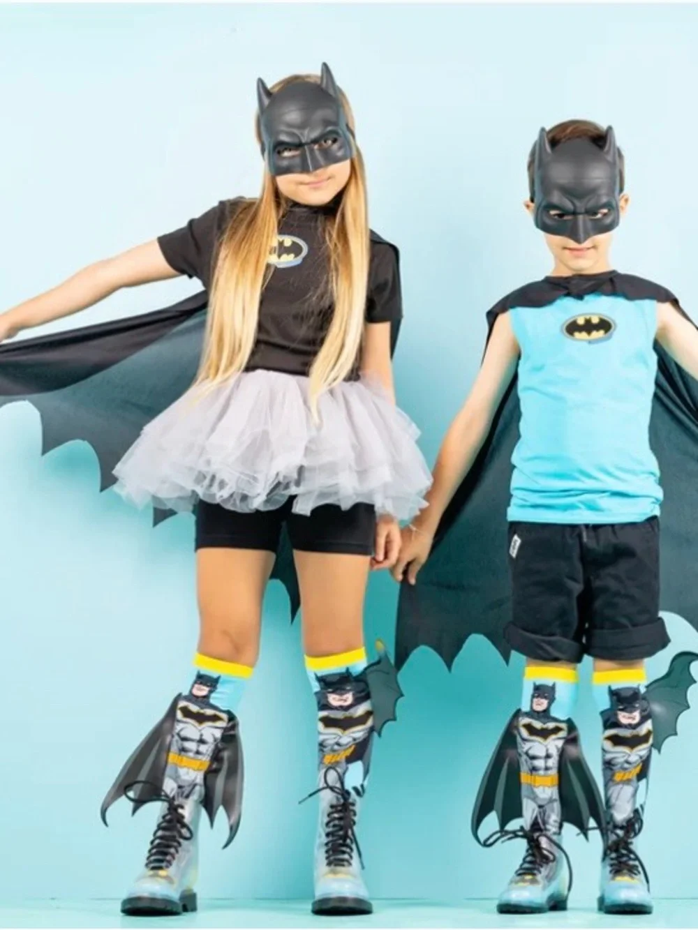 New. Batman Knee-High Costume Socks with Cape - Blue/Black/Yellow